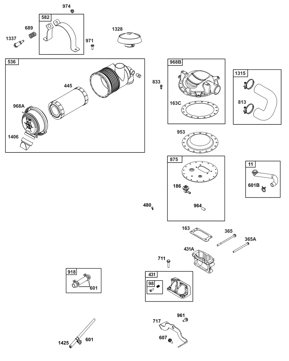 Air Cleaner Group Diagram and Parts List for 386447-0097-B5 200000 - 399999 Briggs and Stratton Engine